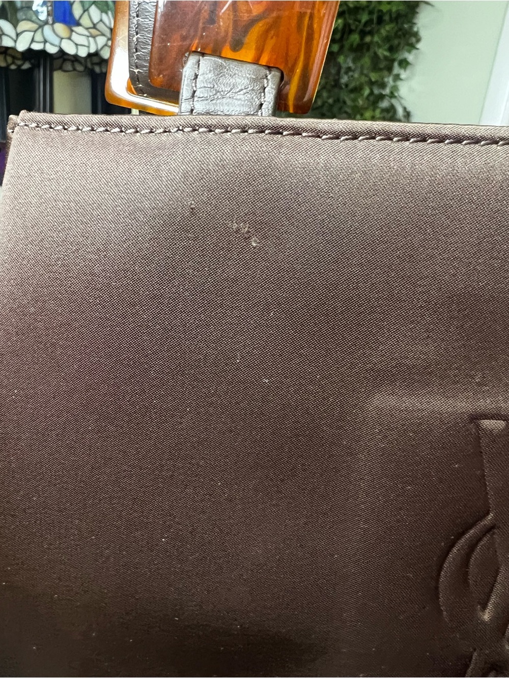 Yves Saint Laurent YSL Vintage Brown Satin Shoulder Tote Bag Vintage Tortoise - Picture 12 of 12
